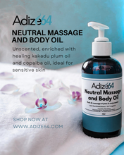 Load image into Gallery viewer, Adize64 Neutral Massage and Body Oil for sensitive skin that needs nourishment without fragrance or grease.