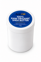 Load image into Gallery viewer, White 1 kg Adize64 raw organic shea butter jar showing its blue lid label against a white background.
